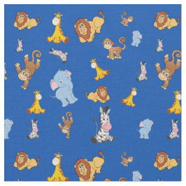 Tecido padrão animal de cártari-azul - girafa, elefão