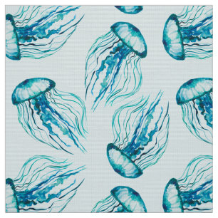 Tecido Padrão Aqua Jellyfish Watercolor