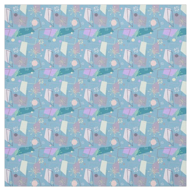 Tecido Padrão Atômico Retroativo de 1950 em Azul e Roxo (Modelo)