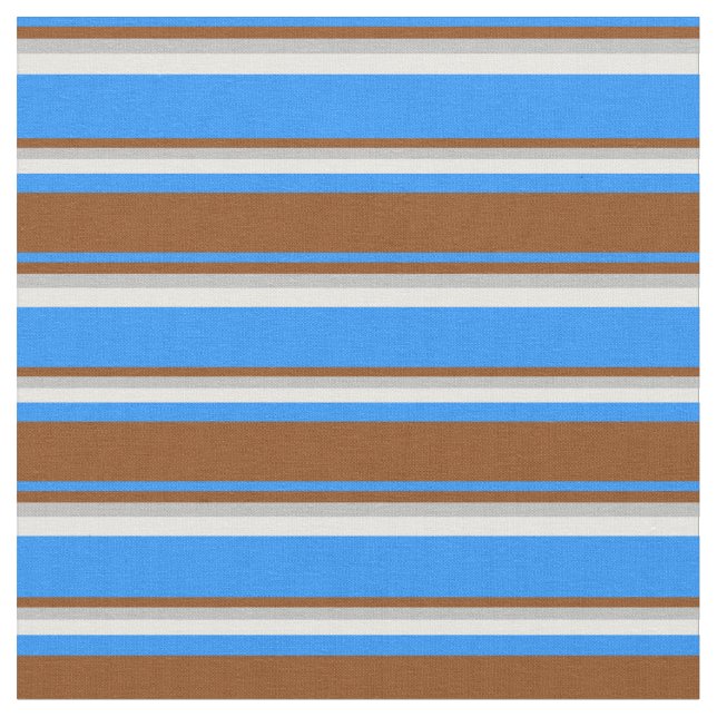 Tecido Padrão Azul, Castanho, Cinza e Creme de Casa (Detalhe)
