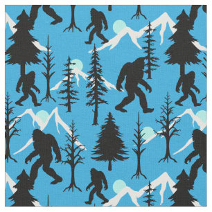 Tecido Padrão Azul de Sasquatch e Pinheiros