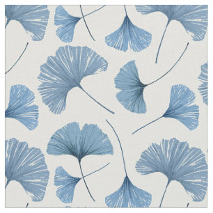Tecido Padrão azul e branco da folha Gingko
