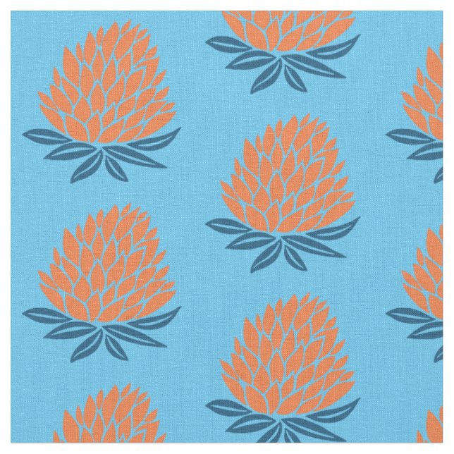Tecido Padrão Azul Laranja Laranja Lotus Waterlily (Detalhe)