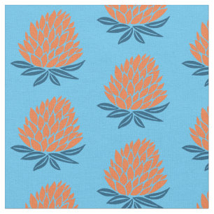 Tecido Padrão Azul Laranja Lotus Waterlily