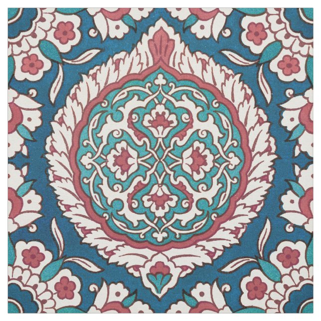 Tecido Padrão Azulejo Azulejo Vermelho Azul (Modelo)