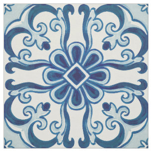Tecido Padrão Azulejos Azul de Azulejo Floral