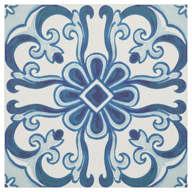 Tecido Padrão Azulejos Azul de Azulejo Floral (Modelo)