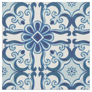 Tecido Padrão Azulejos Azul de Azulejo Floral