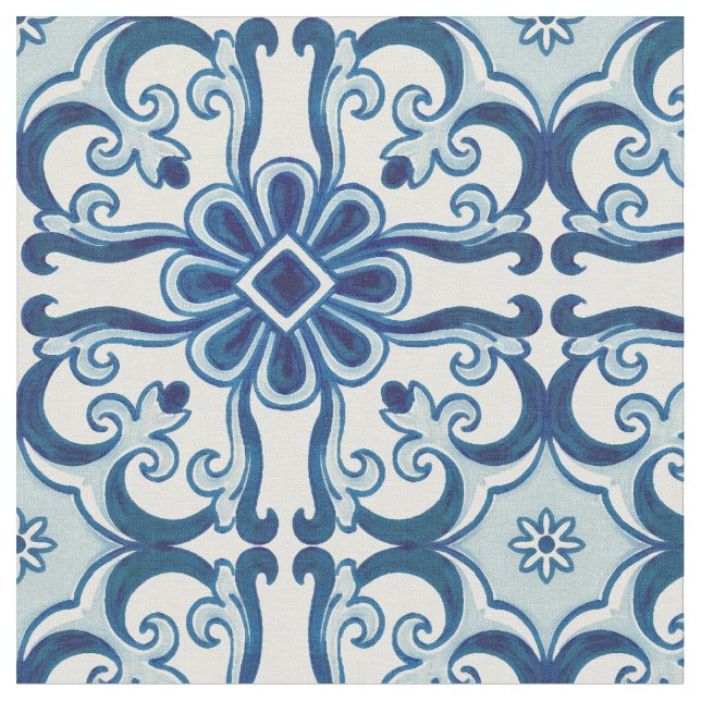 Tecido Padrão Azulejos Azul de Azulejo Floral (Detalhe)