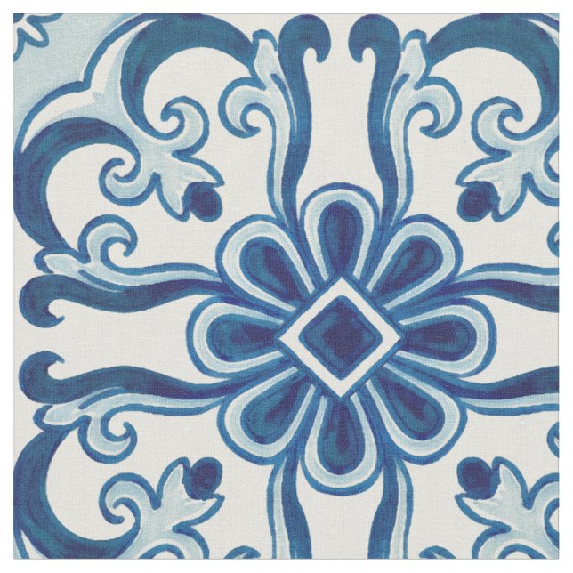 Tecido Padrão Azulejos Azul de Azulejo Floral (Detalhe)