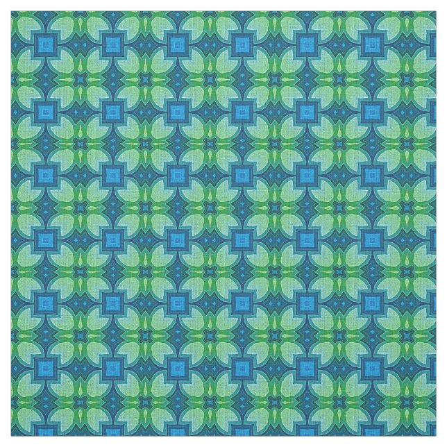 Tecido Padrão Bali Batik Verde limão Aqua Turquoise Azul (Modelo)