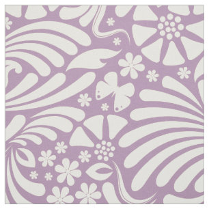 Tecido Padrão Barroco Floral Branco e Lavanda