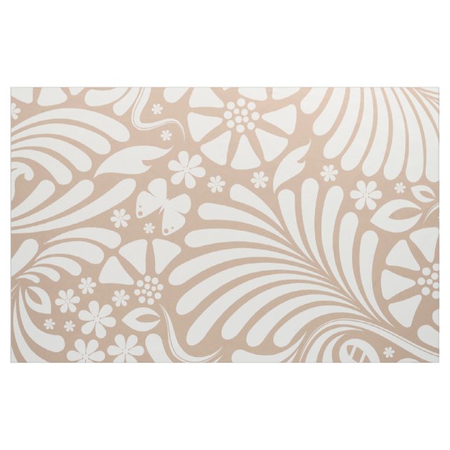 Tecido Padrão Barroco Floral Branco e Tano (Fat Quarter)