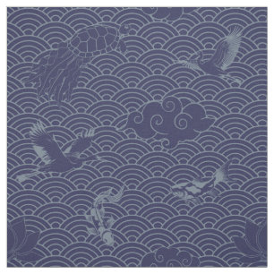 Tecido Padrão Blue Traditional Japan Wave Seigaiha