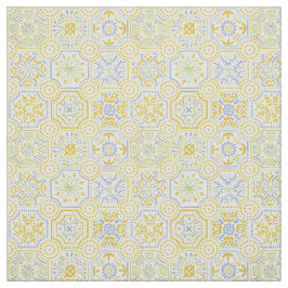 Tecido Padrão Boho de Azulejo Mediterrâneo em Aquarela