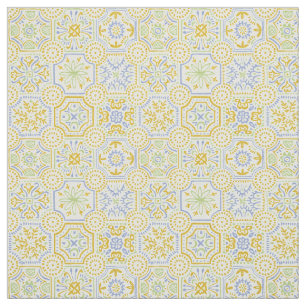 Tecido Padrão Boho de Azulejo Mediterrâneo em Aquarela