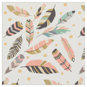 Tecido Padrão Boho Feather em Branco