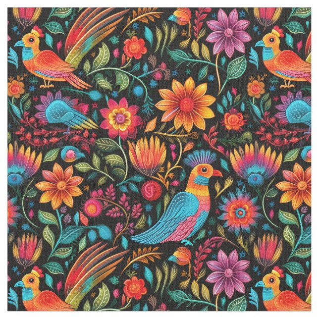 Tecido Padrão botânico colorido mexicano (Detalhe)