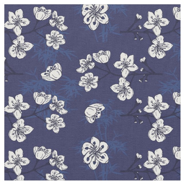 Tecido Padrão Botânico Floral Azul Hamptons Padrão (Detalhe)