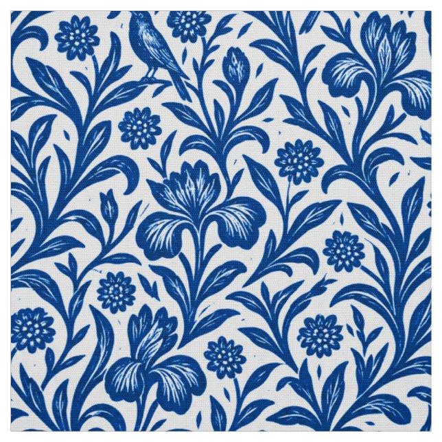 Tecido Padrão Botânico Íris Azul Vintage (Modelo)