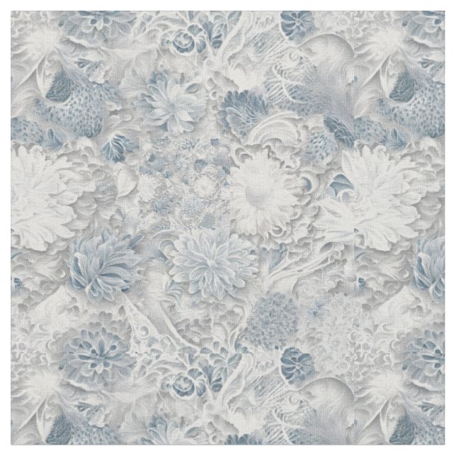 Tecido Padrão branco e azul de rendas floreais (Detalhe)