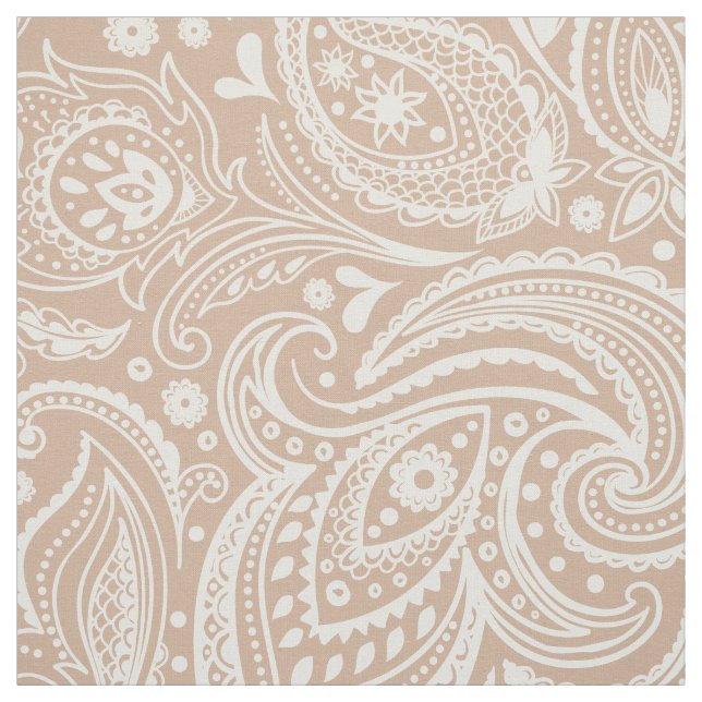 Tecido Padrão Branco E Tan Paisley (Modelo)