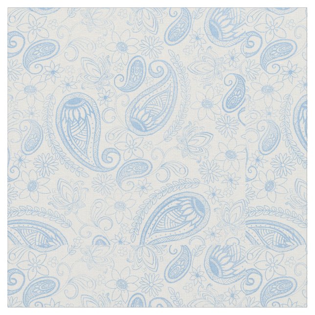 Tecido Padrão Branco Floral Paisley Azul Clássico (Detalhe)