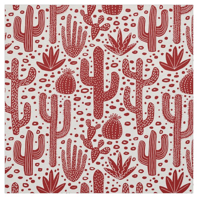 Tecido Padrão Cactus - Vermelho Ruby e Branco (Modelo)