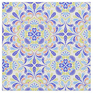 Tecido Padrão caleidoscópio azul e verde