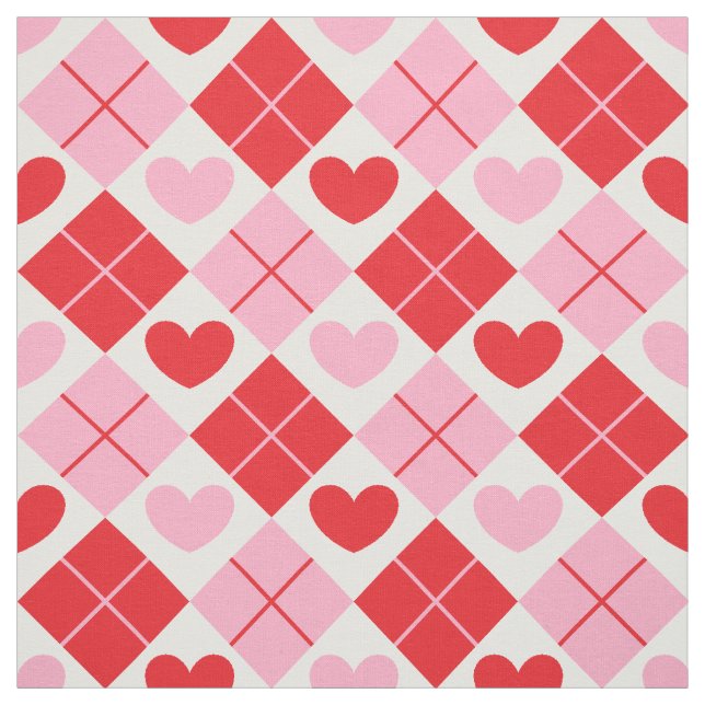 Tecido Padrão cardíaco vermelho e cor-de-rosa Argyle (Modelo)
