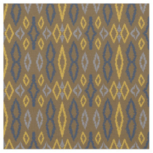 Tecido Padrão Castanho Amarelo Azul Ikat marroquino