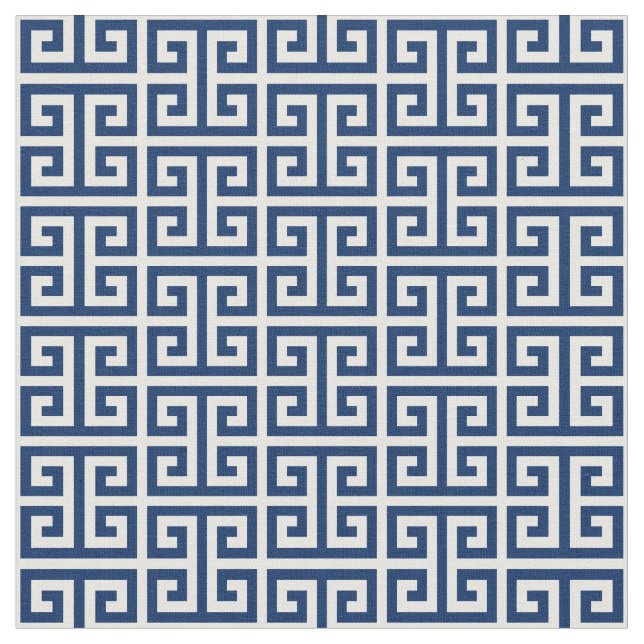 Tecido Padrão-chave grego branco e marinho (Detalhe)