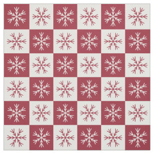 Tecido Padrão Checkered Snowflake Branco Borgonha