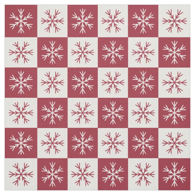 Tecido Padrão Checkered Snowflake Branco Borgonha (Modelo)