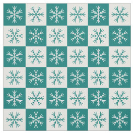 Tecido Padrão Checkered Snowflake Branco Teal
