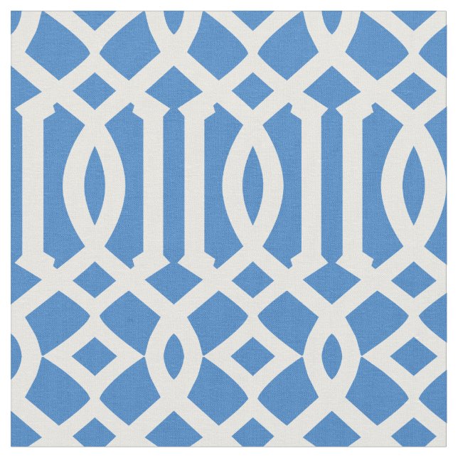 Tecido Padrão Chic Azure Blue e White Trellis Lattice (Detalhe)