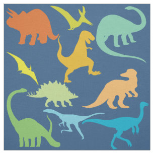 Tecido Padrão Colorido de Dinossauros  Azul