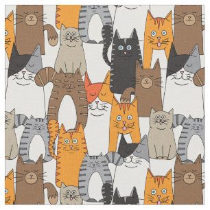 Tecido Padrão Colorido de Gatos Cutos