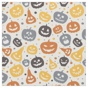 Tecido Padrão Colorido Jack-O'-Lanterna Rostos