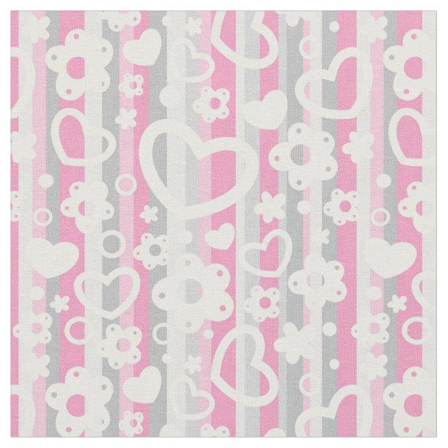 Tecido Padrão com Corações e Flores (Detalhe)