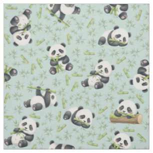 Tecido Padrão contínuo de Panda Fofo e Bambu