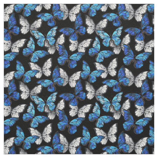 Tecido Padrão contínuo escuro com borboletas azuis Morpho (Modelo)