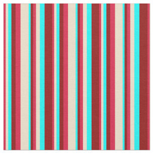 Tecido Padrão Crimson, Tan, Aqua e Red Stripes Escuro