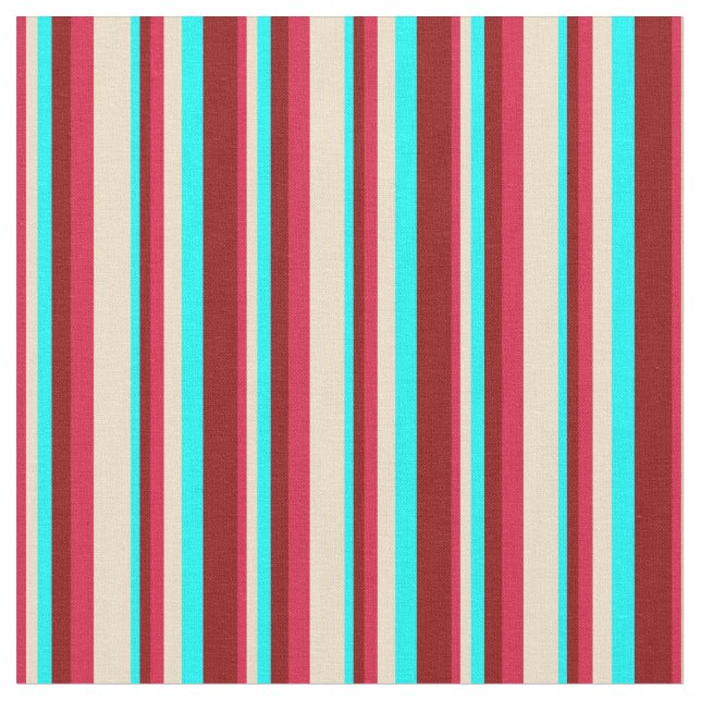 Tecido Padrão Crimson, Tan, Aqua e Red Stripes Escuro (Detalhe)