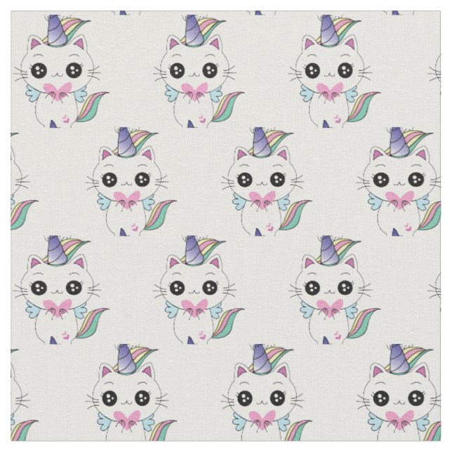 Tecido Padrão Cute Kawaii Caticorn Unicorn (Detalhe)