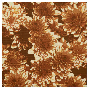 Tecido Padrão Dahlia Moderno, Marrom e Dourado