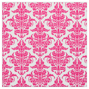 Tecido Padrão Damask - Vermelho Neon sobre Branco