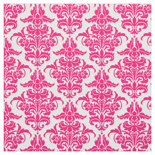 Tecido Padrão Damask - Vermelho Neon sobre Branco (Modelo)