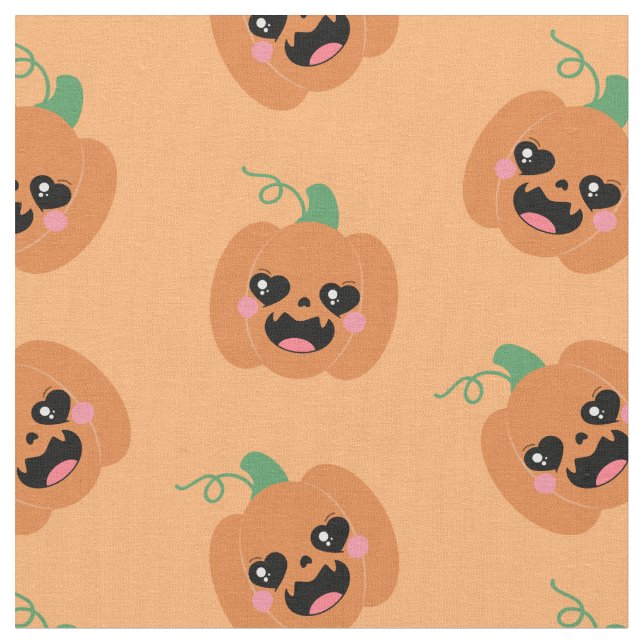 Tecido Padrão de Abóboras Kawaii de Halloween (Detalhe)