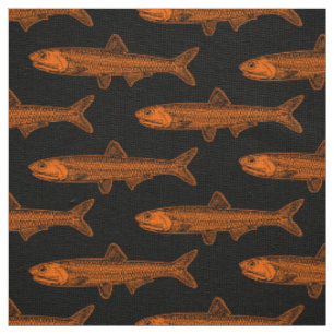 Tecido Padrão de Anchovy - Laranja e Preto